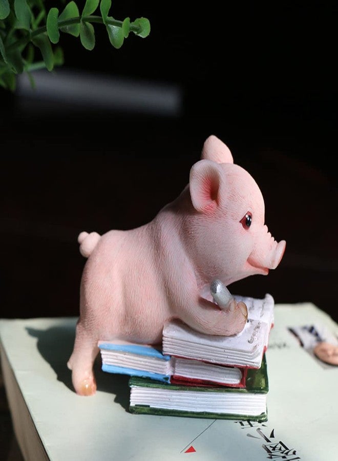 DIYOMR Funny Piggy Resin Art Ornaments Hard-Working Pig Figurines Craft Decorations, Small Statues for Shelves Table Desk Home Office Decor (Learning) - Image 2